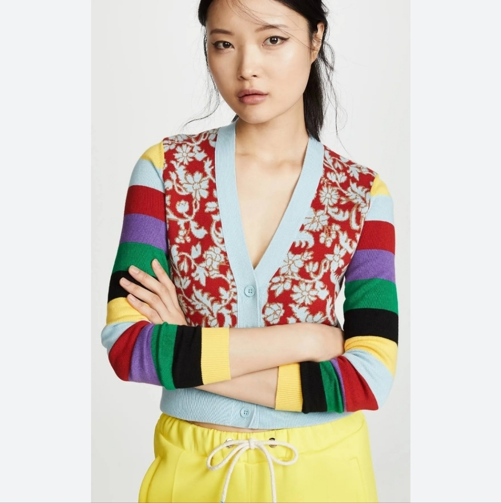 NWT Alice + Olivia Minako Multipattern V-Neck Cardigan Size S
